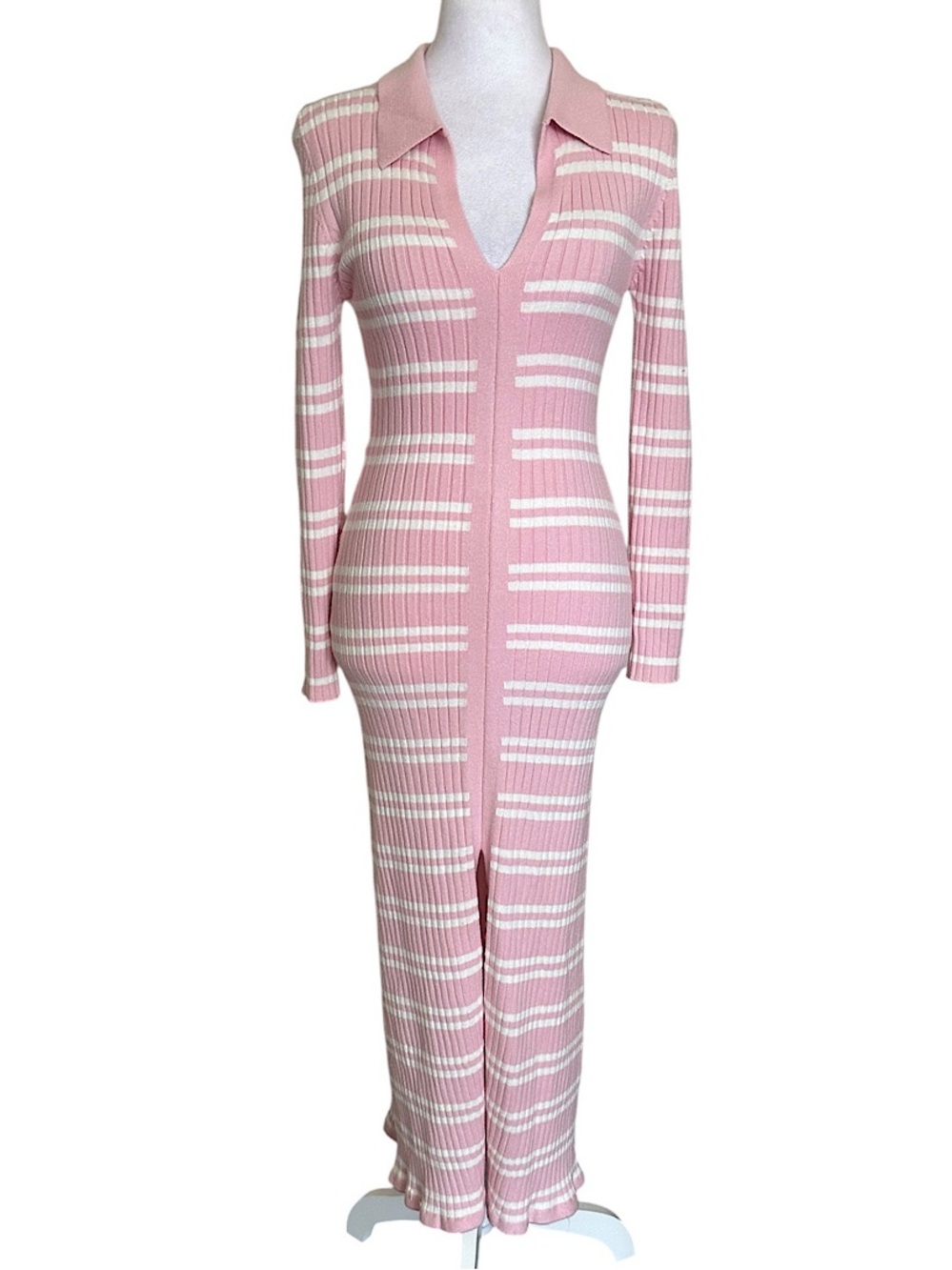 Petal & Pup Eliana Long Sleeve Midi Dress Pink White Striped Women’s Size XS/S